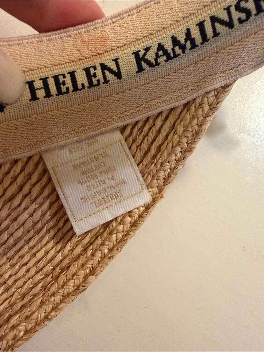 Helen Kaminski Natural Straw Visor with Cream Brim and Black Logo
